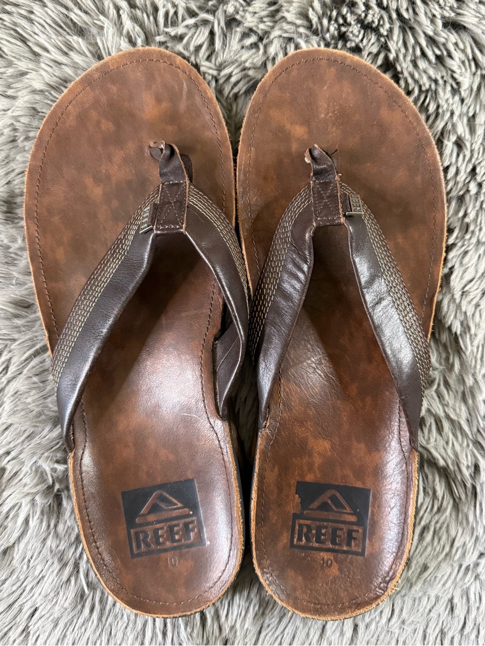 Reef Men’s Leather Flip Flop Sandals Brown Comfort Beach Shoes Size 10